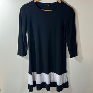 Nik and Nash Black and White Colorblock Crew Neck 3/4 Sleeve Dress